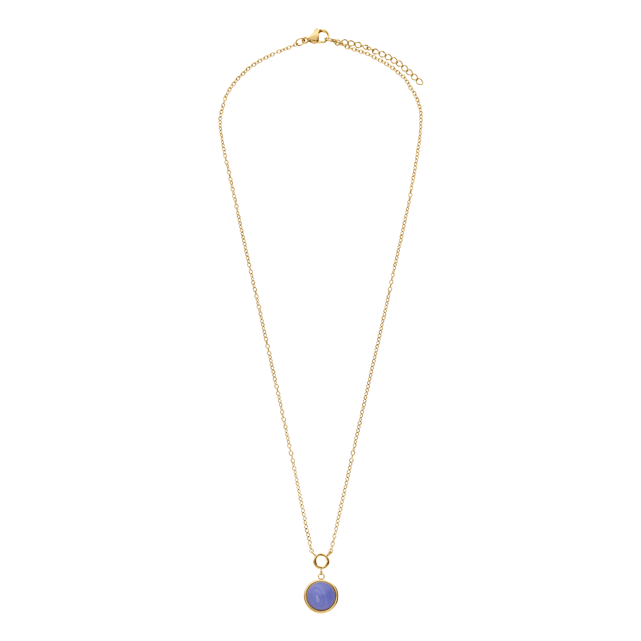 Stainless steel goldplated ketting met hanger met blue lace agaat voor dames