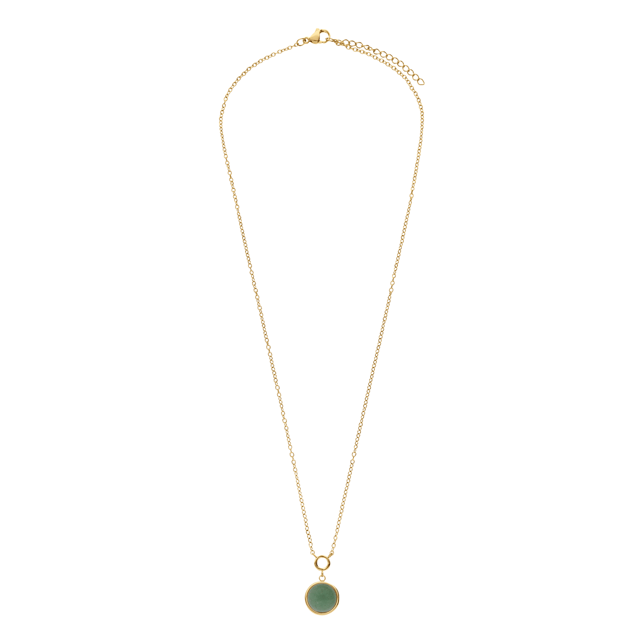 Stainless steel goldplated ketting met groen aventurijn