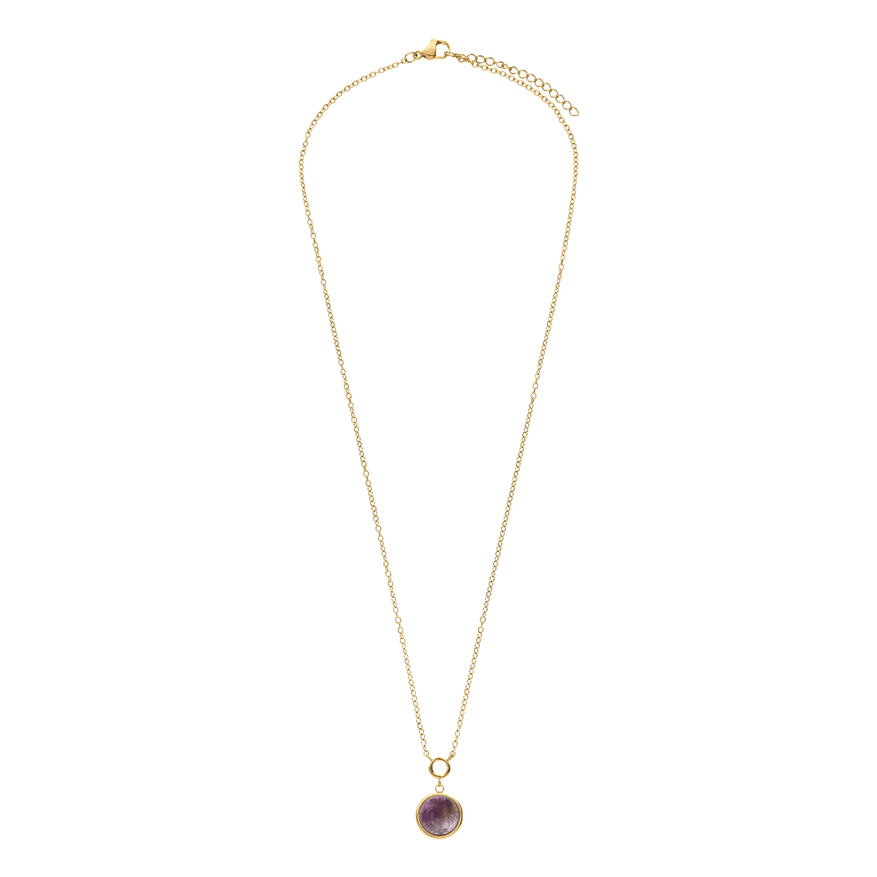 Halskette aus Edelstahl, vergoldet, mit Amethyst