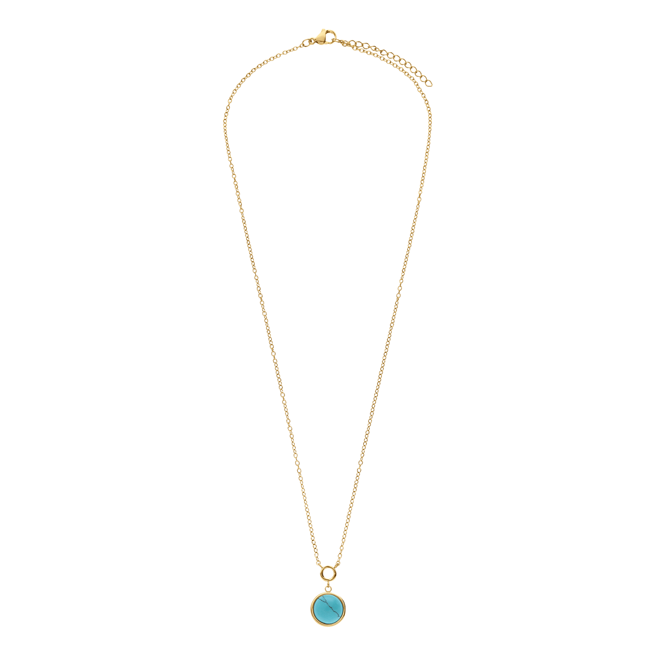 Stainless steel goldplated ketting met hanger met turquoise voor dames
