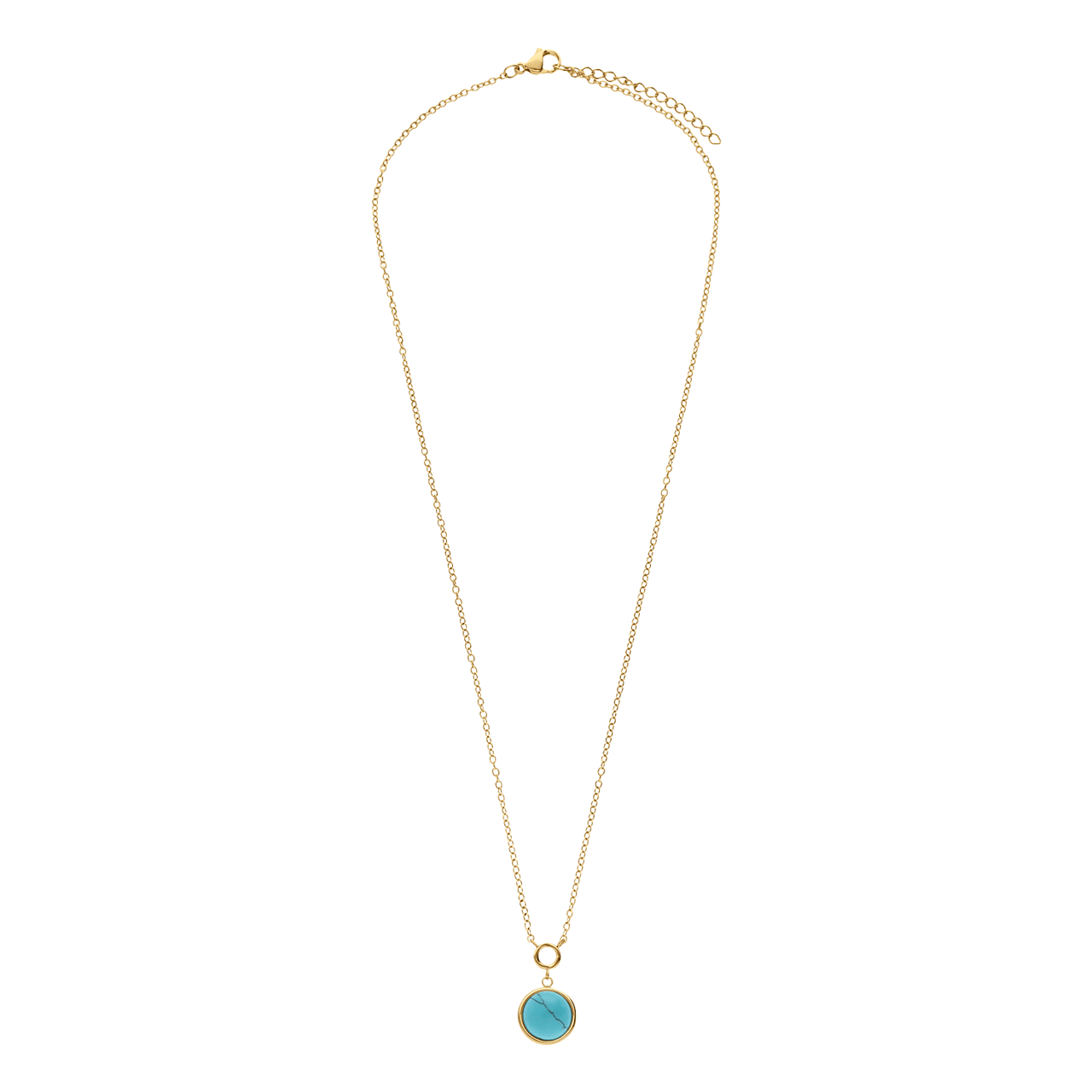 Stalen goldplated ketting met hanger met turquoise voor dames