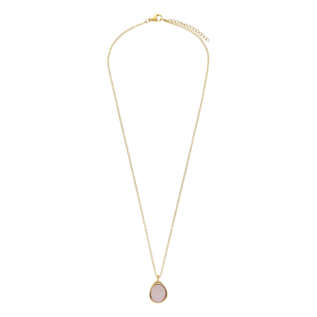 Stainless steel goldplated ketting met rozenkwarts ovaal