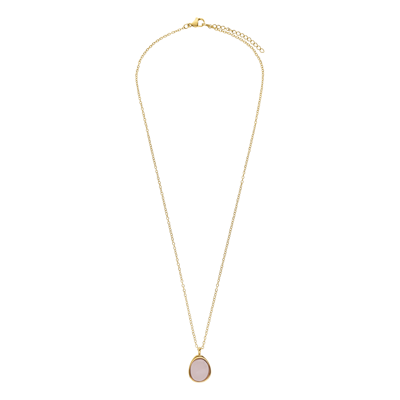 Stalen goldplated ketting met rozenkwarts ovaal