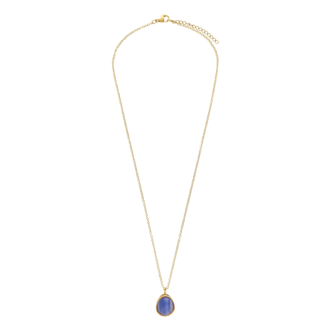 Stalen goldplated ketting met hanger met blue lace agaat voor dames