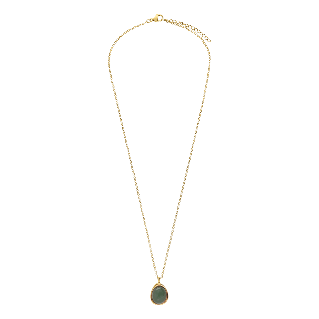 Stainless steel goldplated ketting met groen aventurijn ovaal