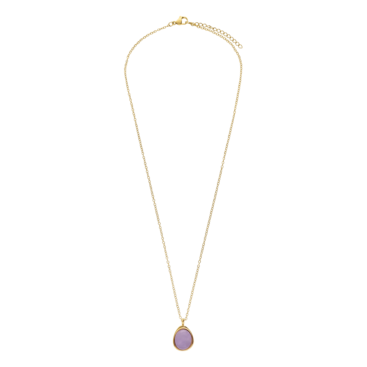 Stainless steel goldplated ketting met amethyst ovaal