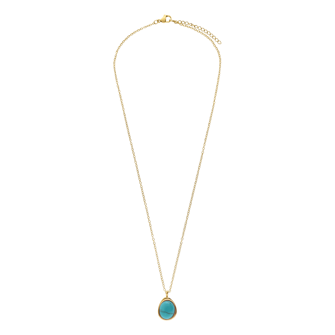 Stainless steel goldplated ketting met turquoise ovaal
