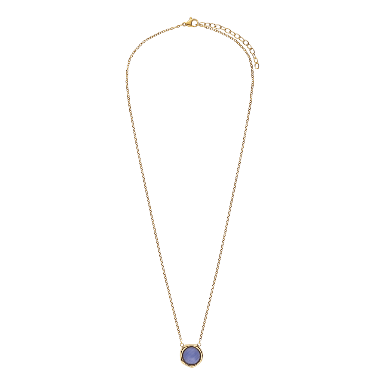 Stalen goldplated ketting met hanger met blue lace agaat voor dames