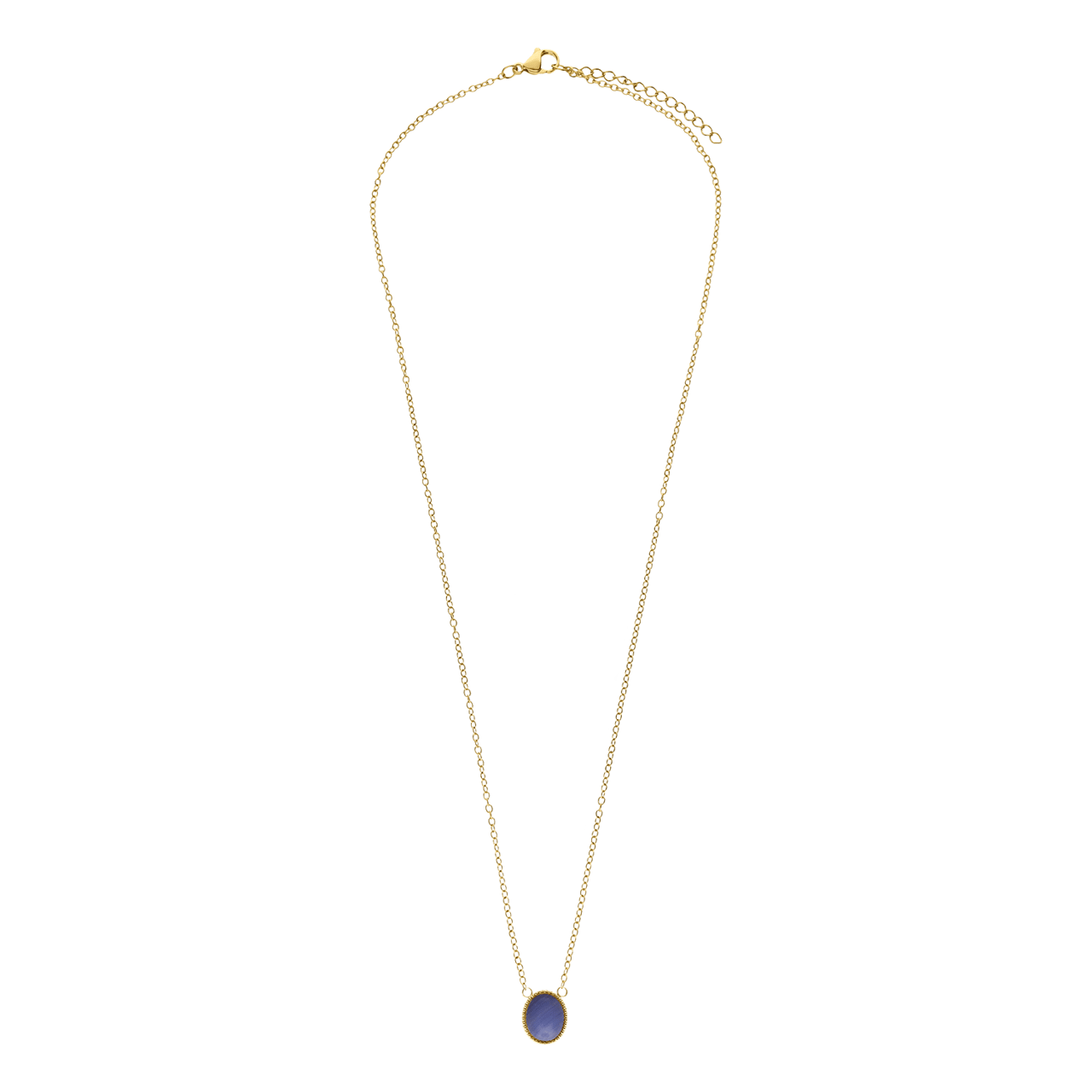 Stalen goldplated ketting met hanger met blue lace agaat voor dames