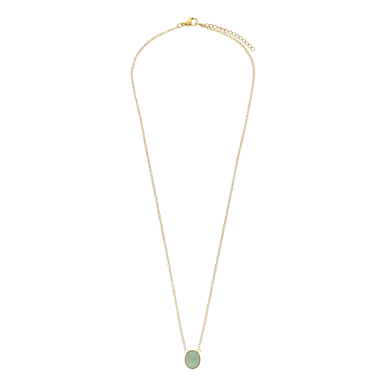 Stalen goldplated ketting met hanger met groene aventurijn voor dames