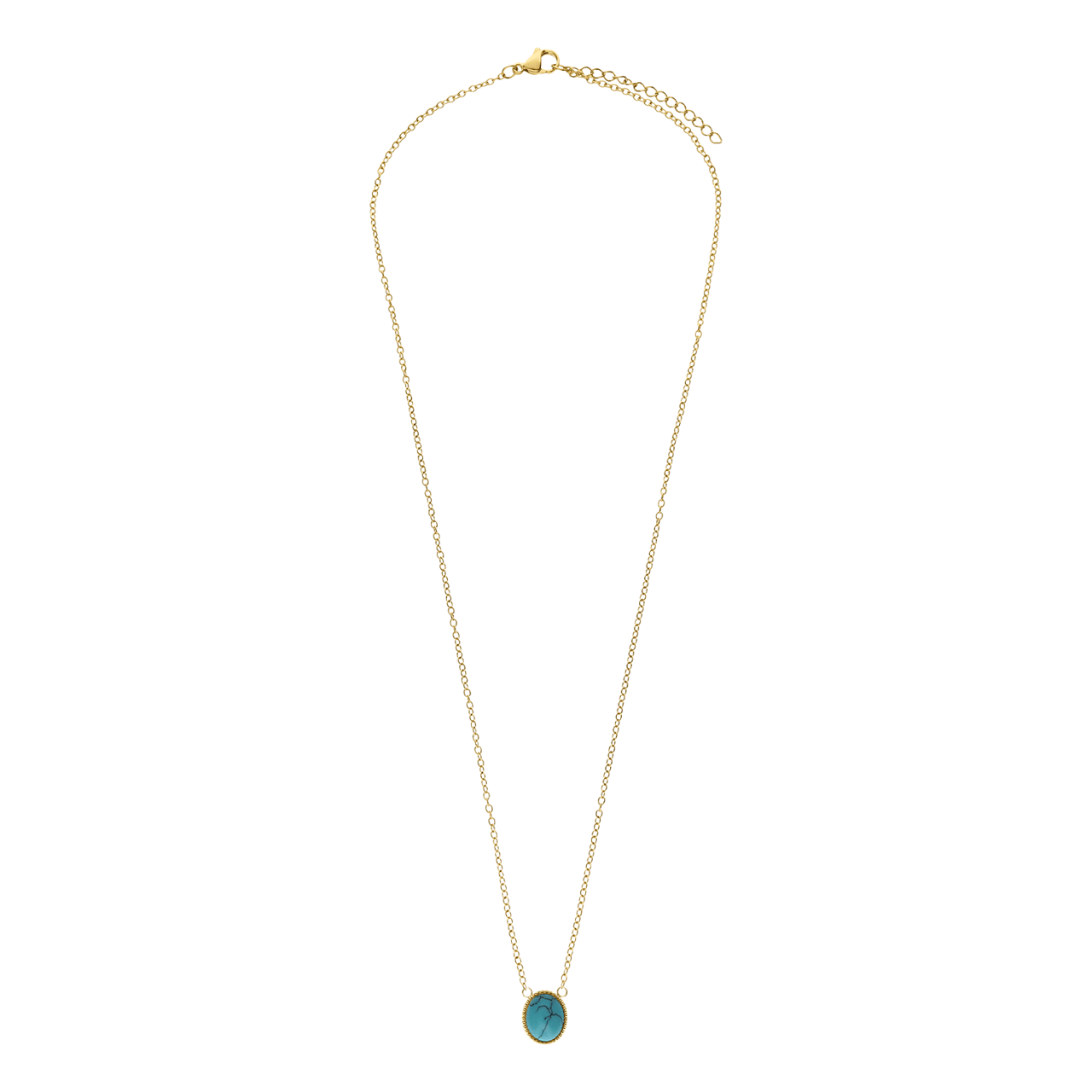 Stalen goldplated ketting met hanger met turquoise voor dames