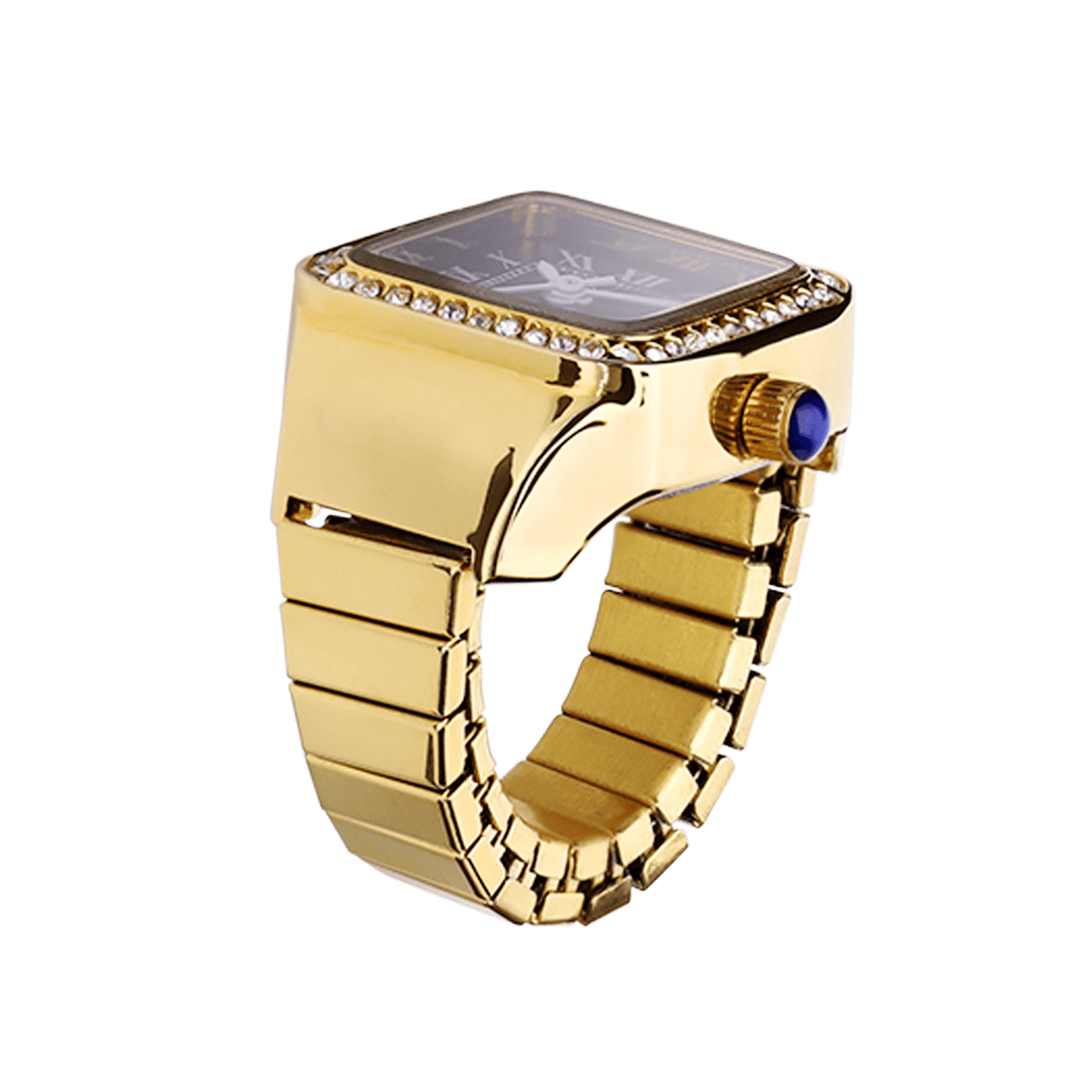 Regal Ringuhr, Gold, mit schwarzem Zifferblatt und Zirkoniasteinen