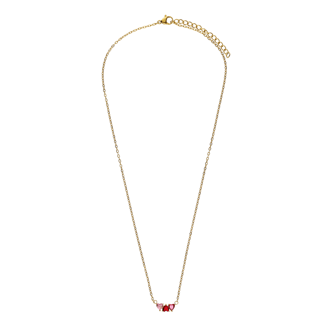 Stainless steel goldplated ketting met rood zirkonia hart