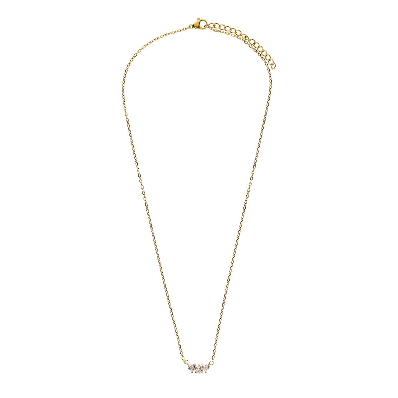 Stalen goldplated ketting met hanger hart met zirkonia voor dames