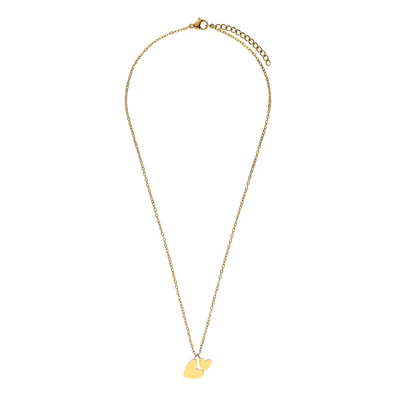Stainless steel goldplated ketting met 2 hartjes voor dames
