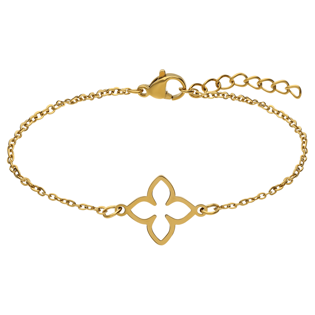 Stainless steel goldplated fantasiearmband met ovale bloem voor dames