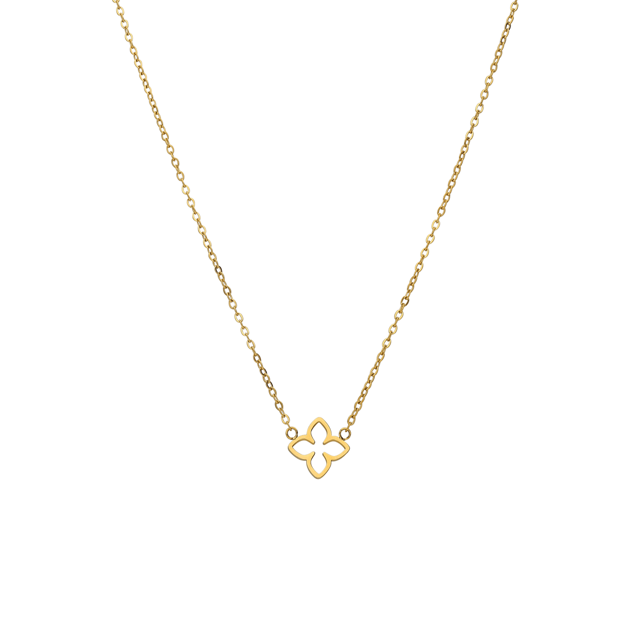 Stainless steel goldplated ketting met ovale bloem
