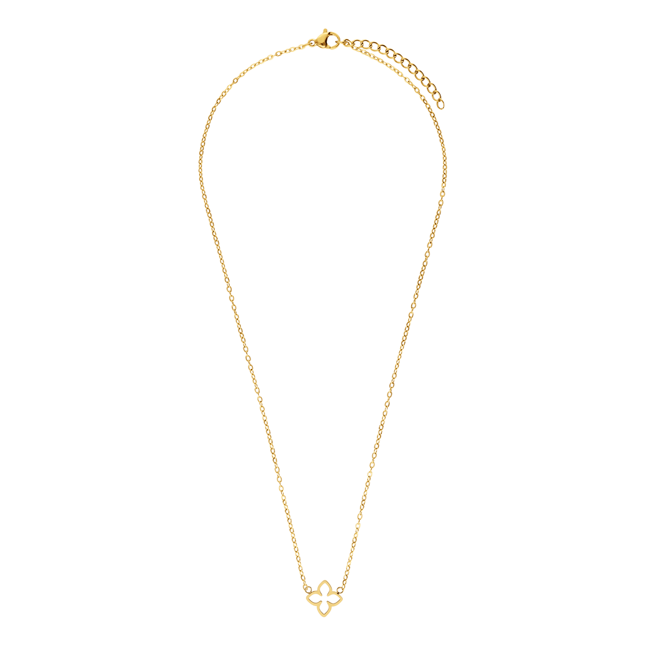 Stainless steel goldplated ketting met ovale bloem
