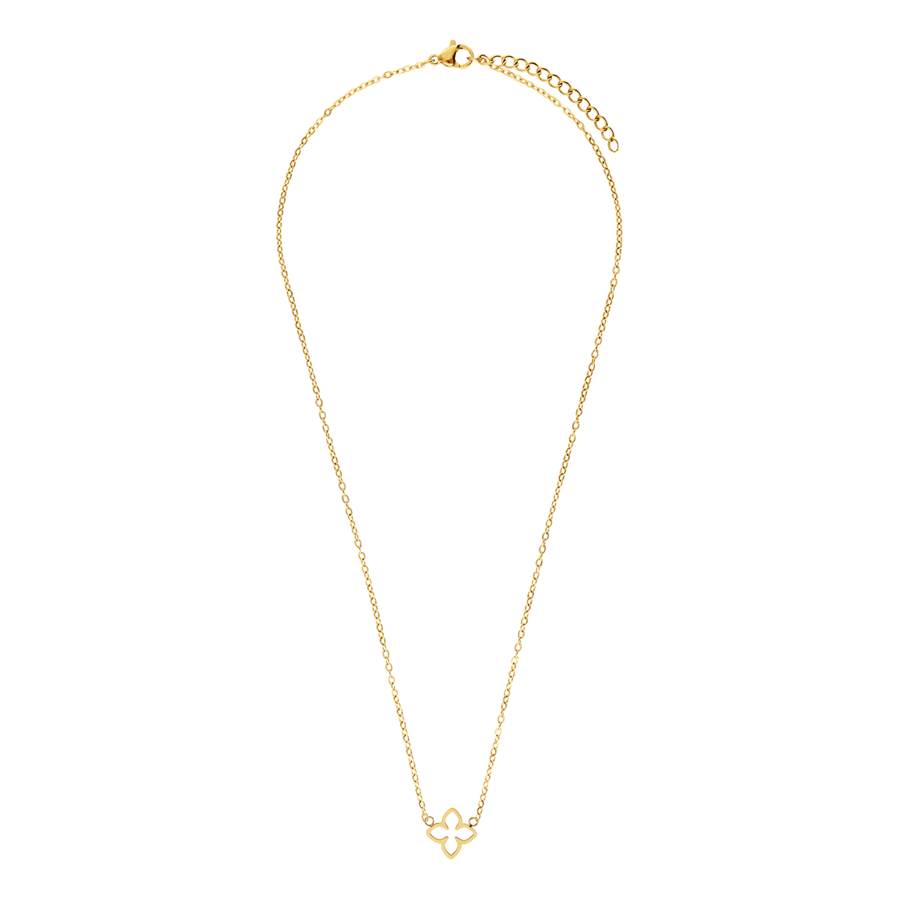 Stalen goldplated ketting met ovale bloem
