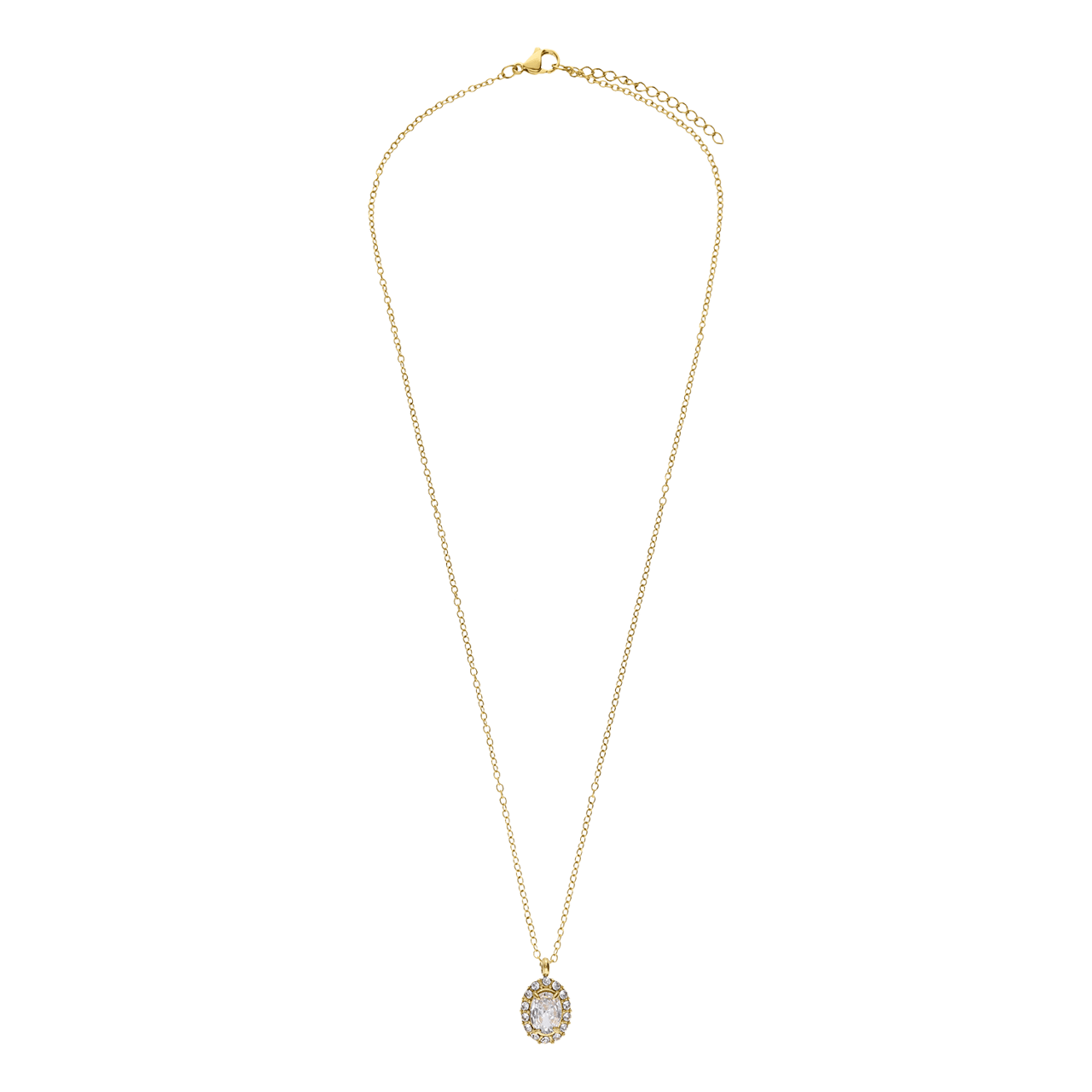 Stalen goldplated vintage ketting met wit zirkonia