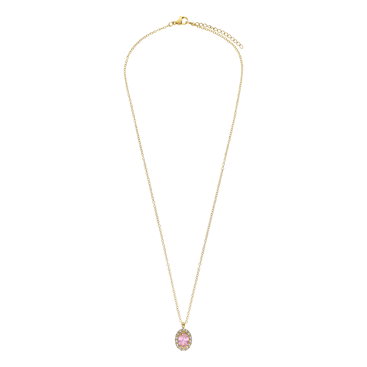 Stalen goldplated vintage ketting met roze zirkonia