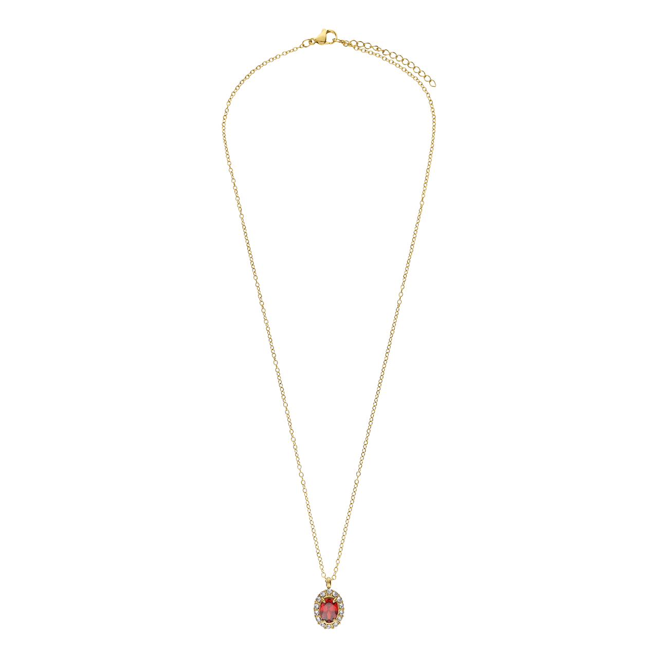 Stainless steel goldplated vintage ketting met rood zirkonia