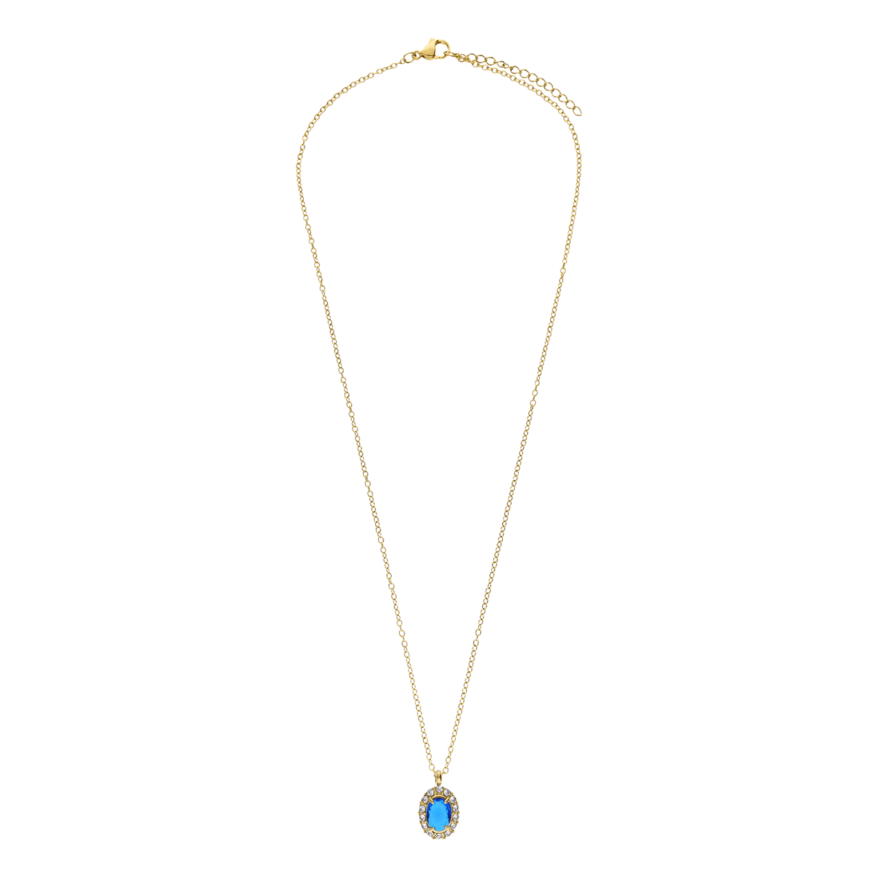 Stainless steel goldplated vintage ketting met blauw zirkonia