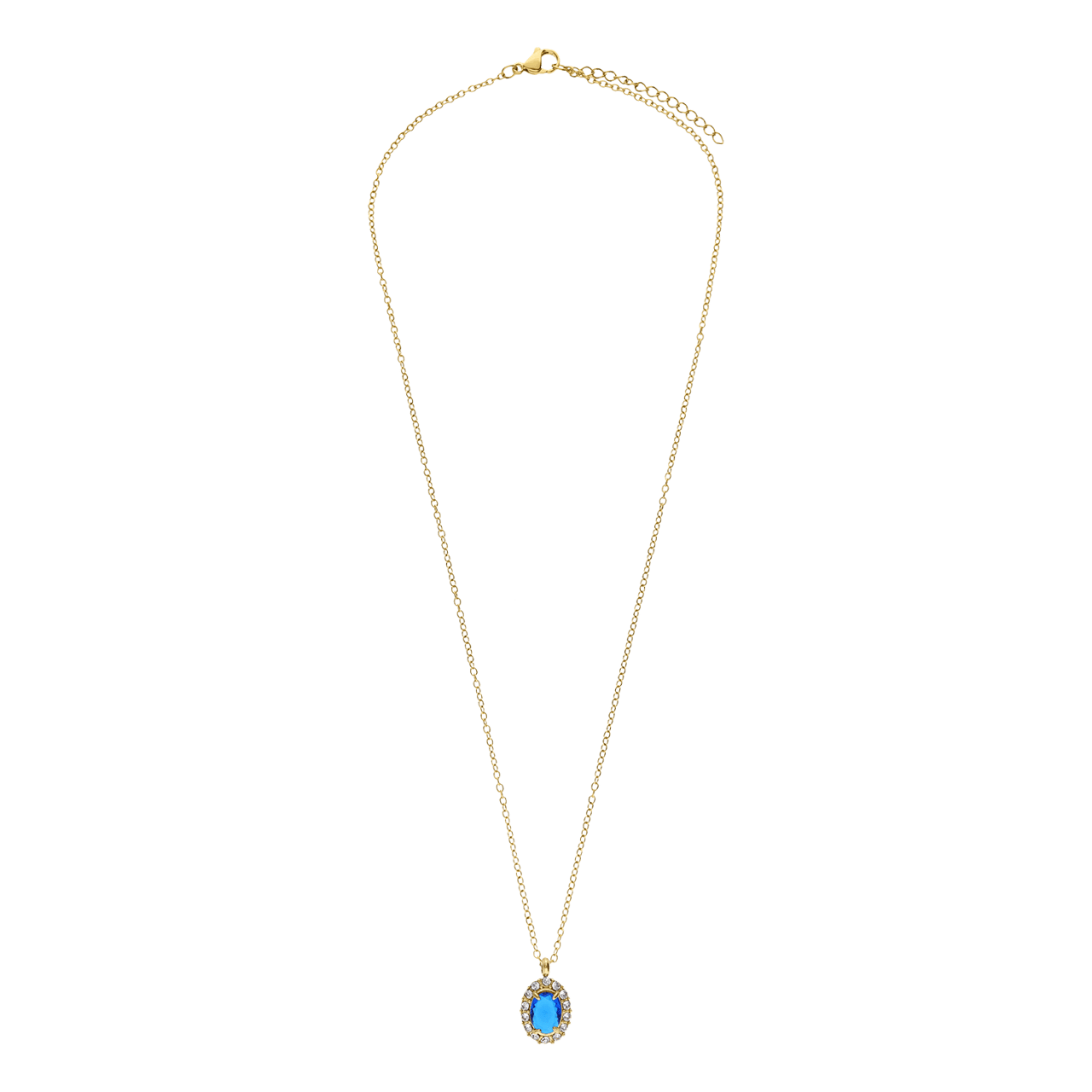 Stalen goldplated vintage ketting met blauw zirkonia