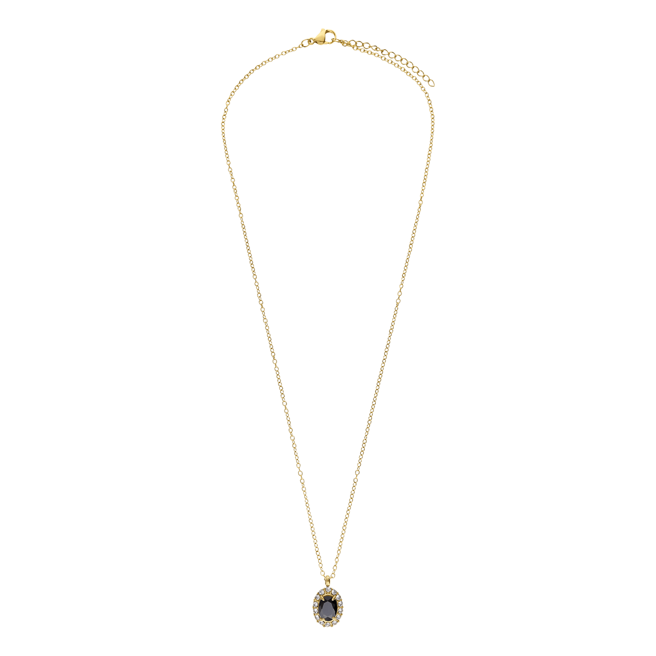 Stainless steel goldplated vintage ketting met zwart zirkonia