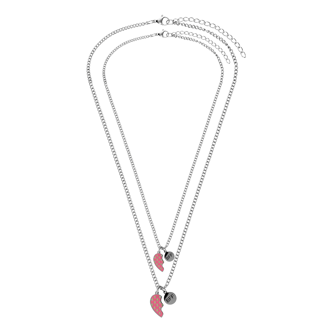 Stainless steel kettingset met breekhart roze