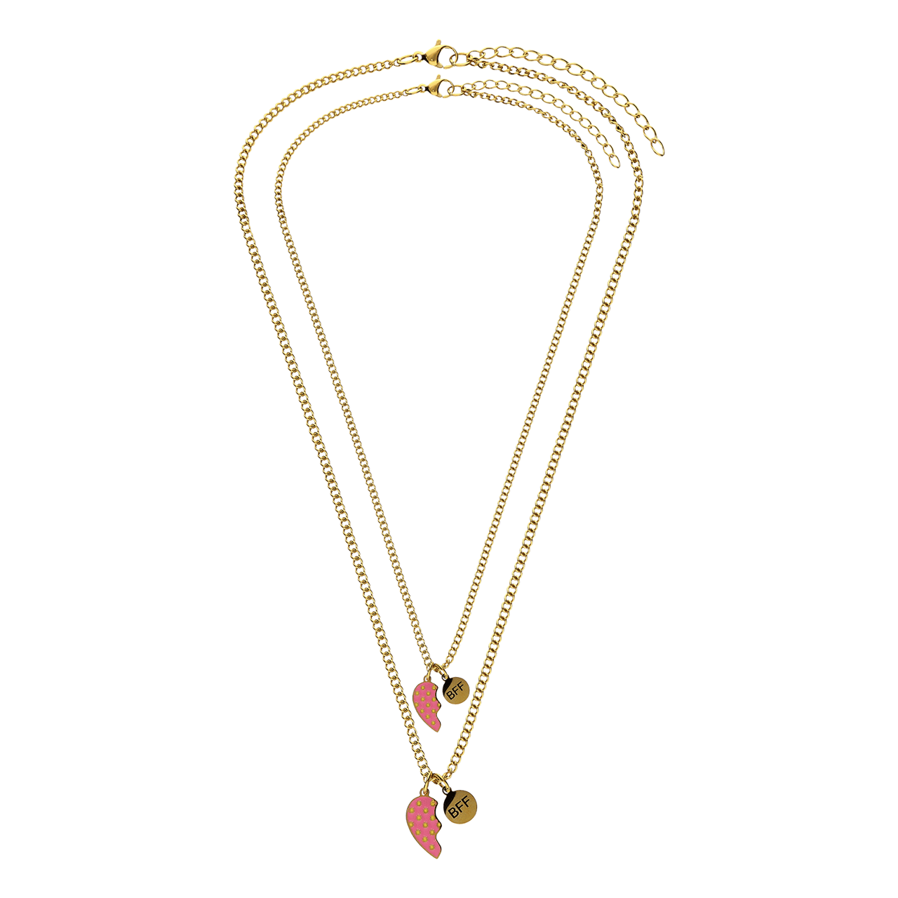 Stainless steel goldplated kettingset met breekhart roze