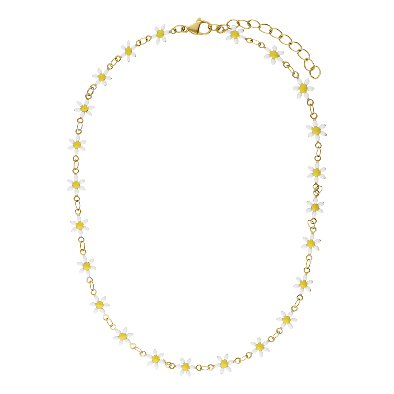 Stainless steel goudkleurige kinderketting met wit madeliefjes