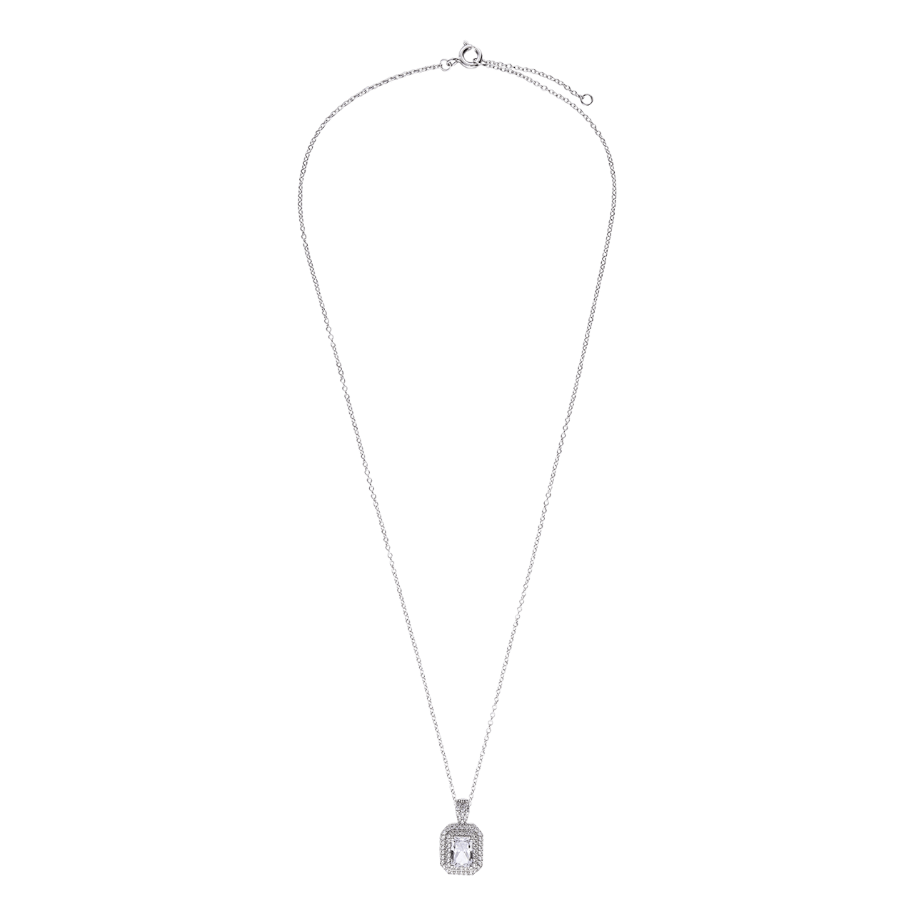 Zilveren ketting met hanger rechthoek met zirkonia voor dames