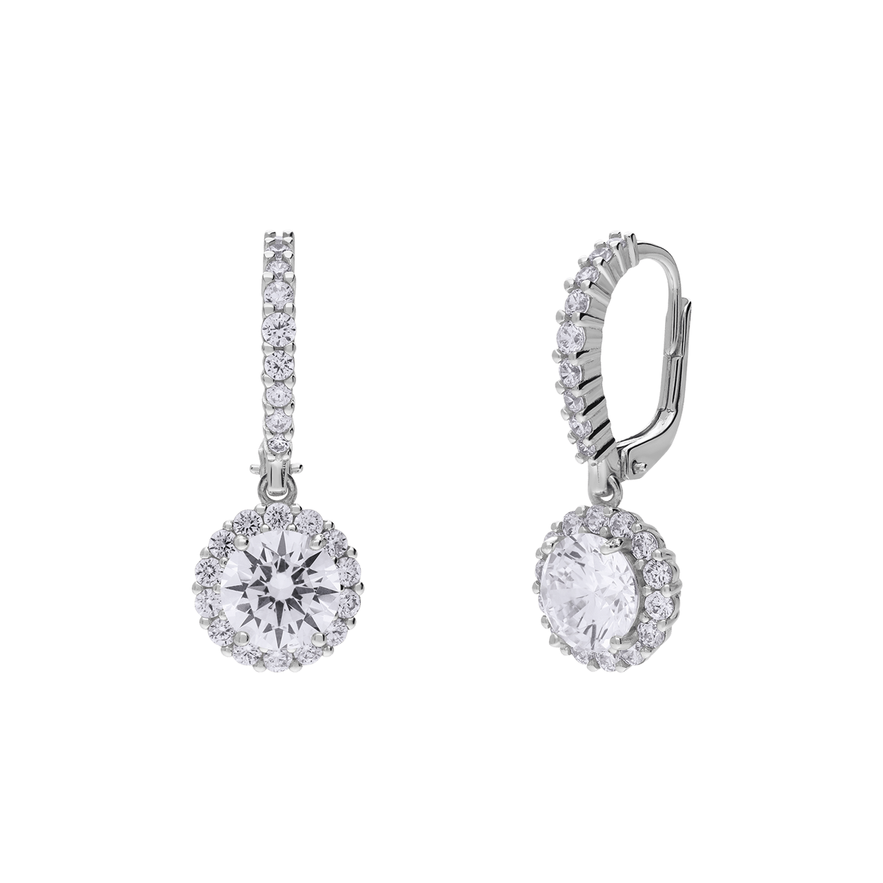 Silbernes Schmuckset mit Halskette und Anhänger sowie passenden Ohrringen mit Zirkonia für Damen