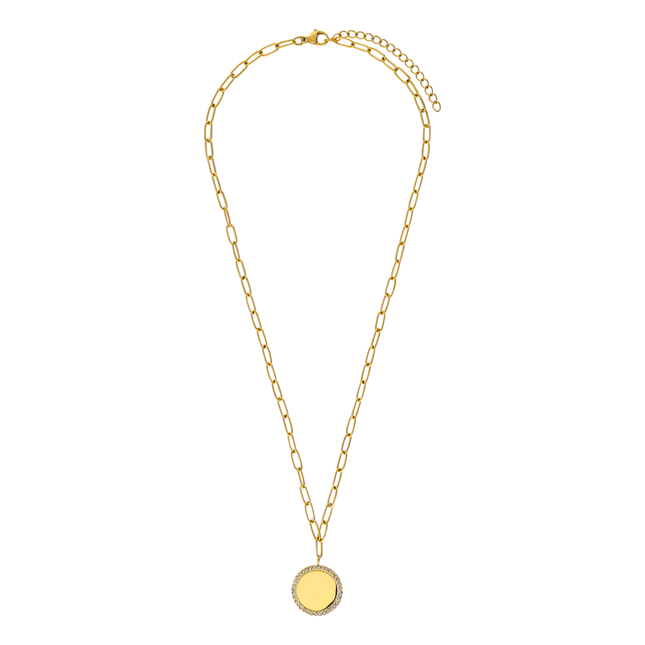 Stainless steel goldplated ketting met hanger graveerplaatje met kristal voor dames
