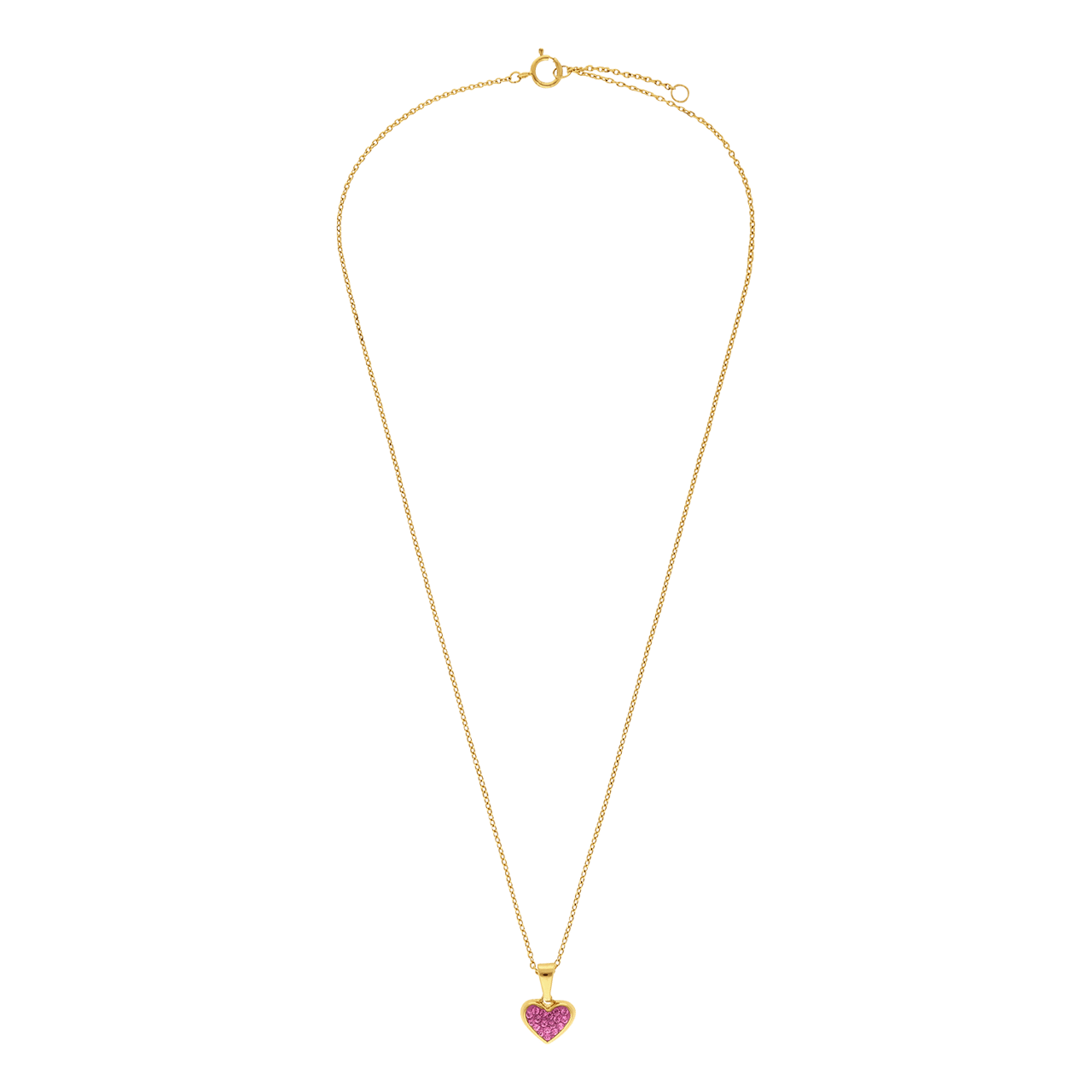 Zilveren goldplated kinderketting hart roze kristal