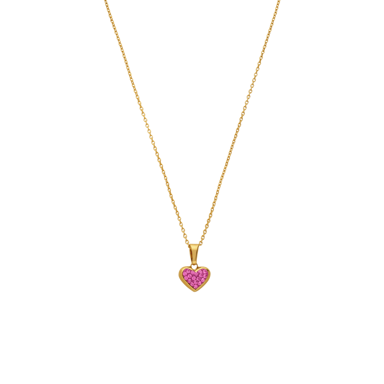 Zilveren goldplated kinderset hart met roze kristal