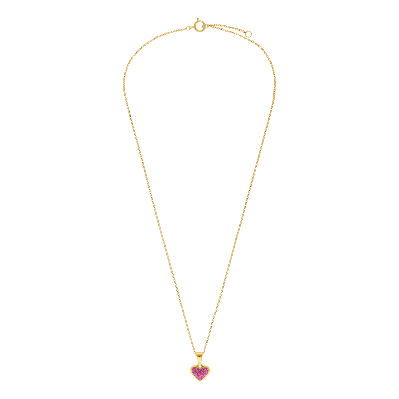Zilveren goldplated kinderset hart met roze kristal