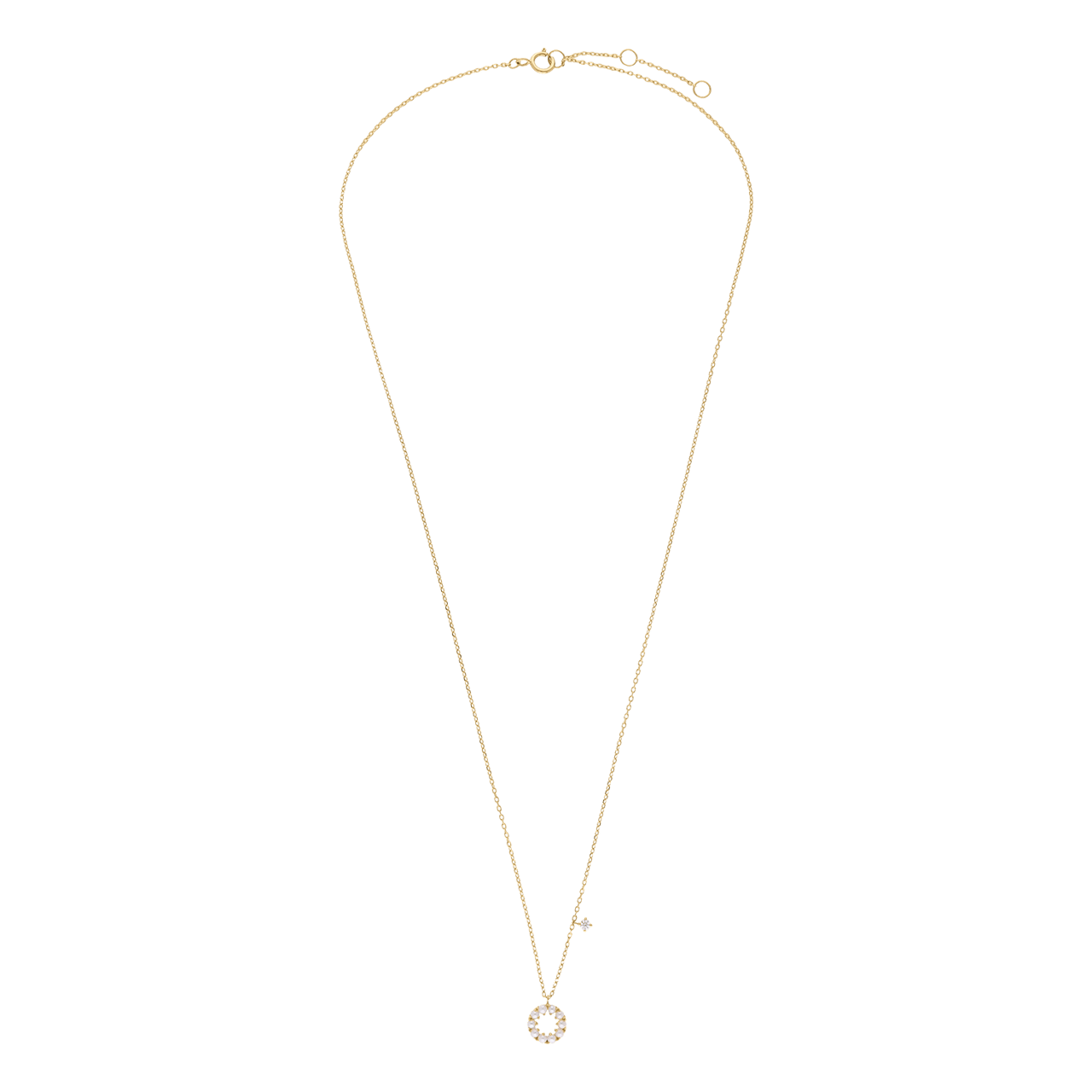 14 karaat ketting met zirkonia en zoetwaterparel