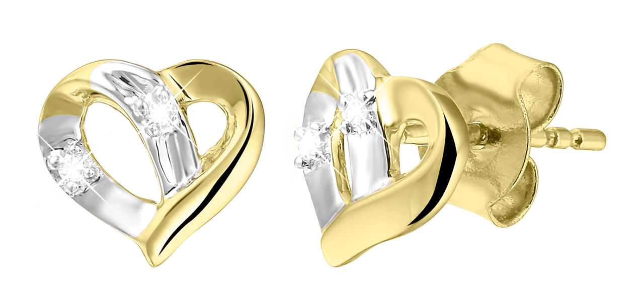 14K geelgouden oorbellen hart met diamant 0.02ct