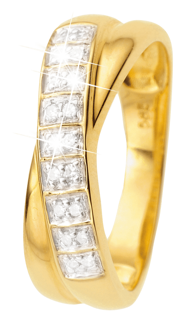14 karaat geelgouden ring met 18 diamanten 0,10ct