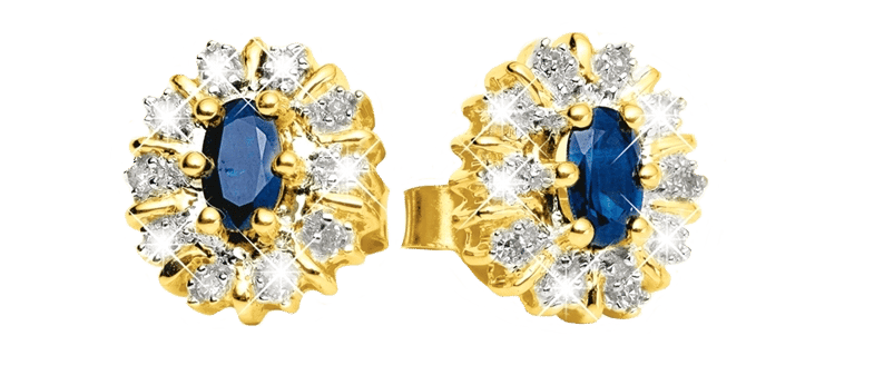 14k geelgouden oorbellen diamant en saffier 0,10ct