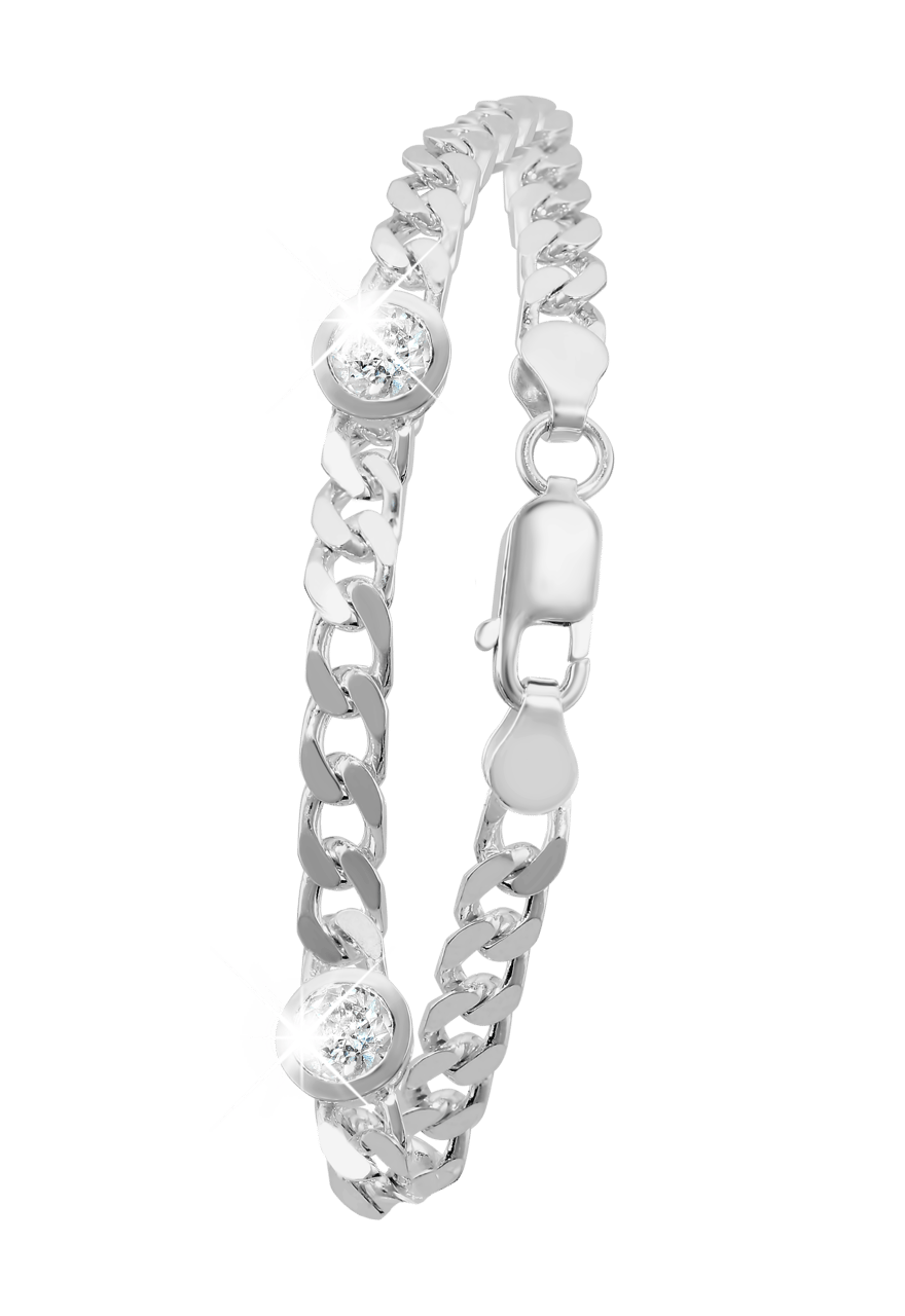 Zilveren armband met gourmet schakel &amp; zirkonia