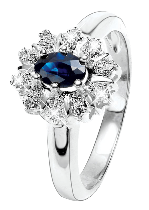 14K witgouden ring 10 diamanten 0,05ct en saffier