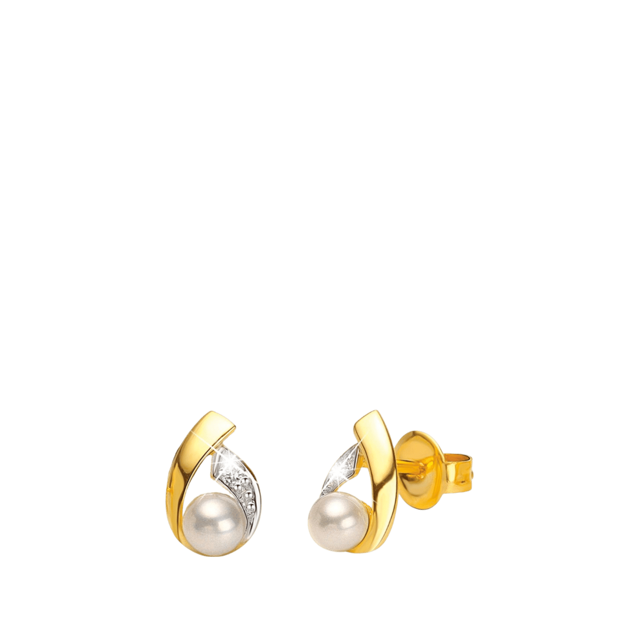 14 Karaat gouden oorbellen met parel & diamant
