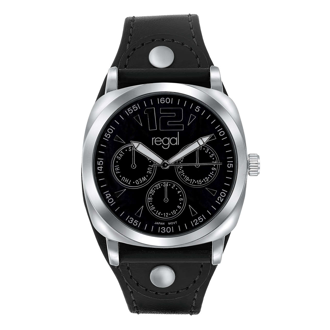 Regal horloge met een zwarte pu leren band