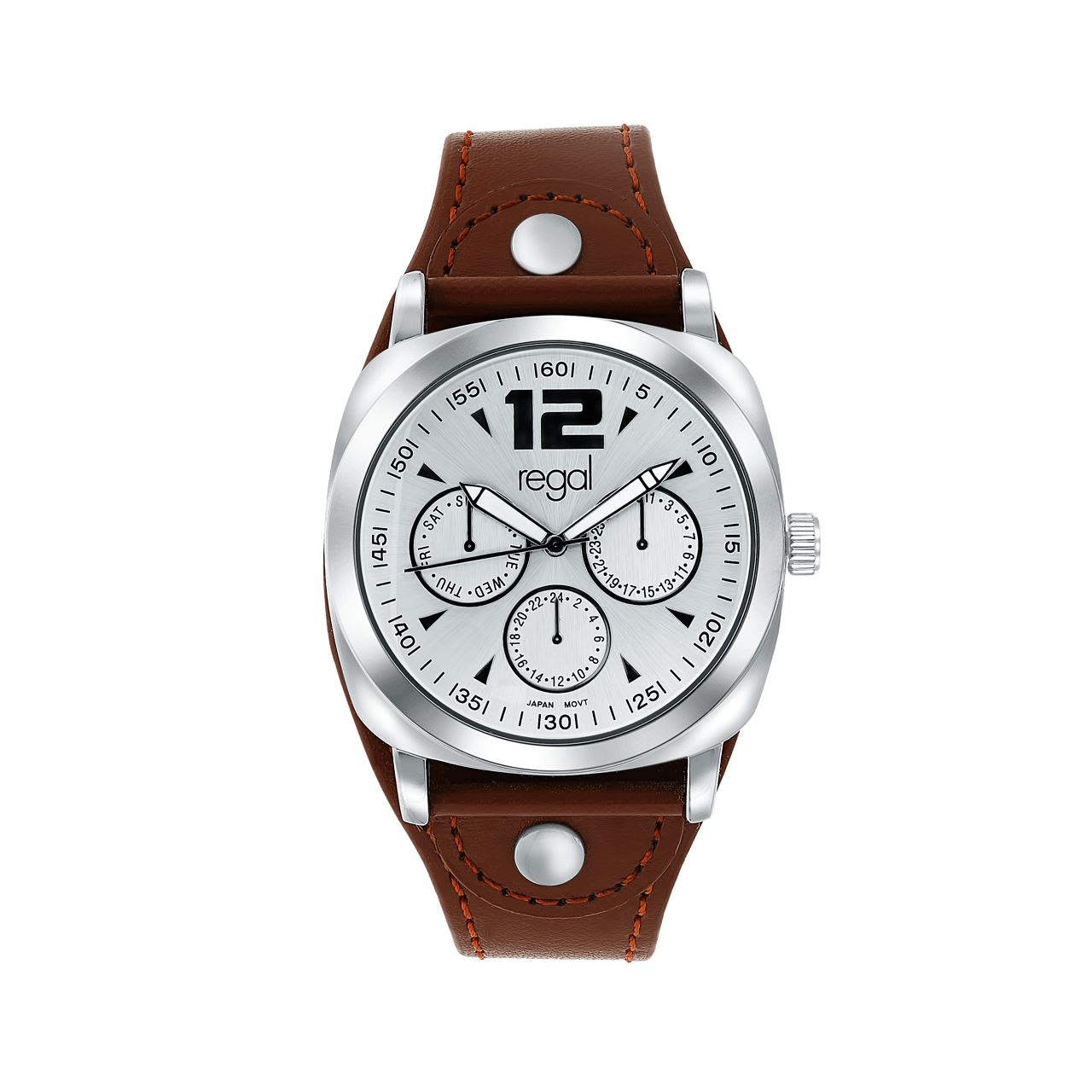 Regal horloge met een bruine pu leren band