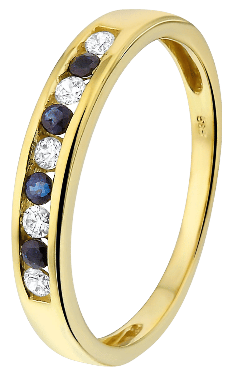 14 karaat geelgouden ring met saffier & zirkonia