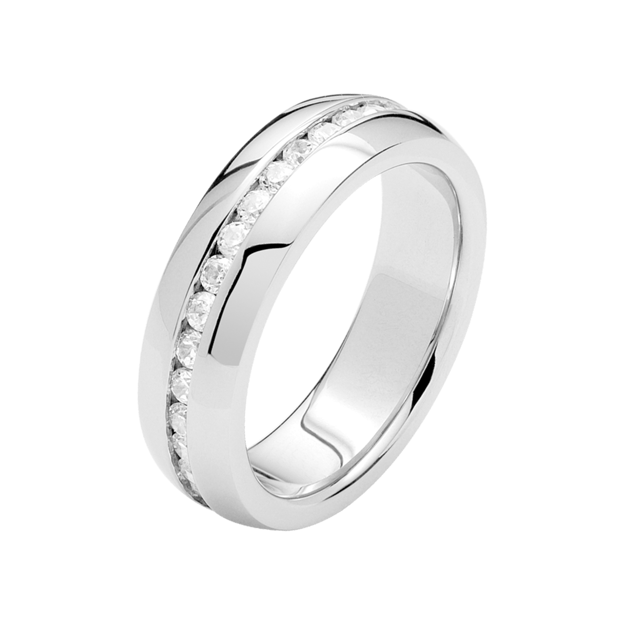 Gerecycleerd stalen ring met wit zirkonia