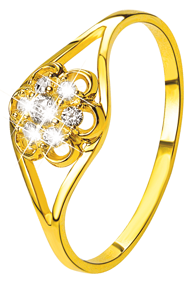 14 karaat geelgouden ring bloem met zirkonia